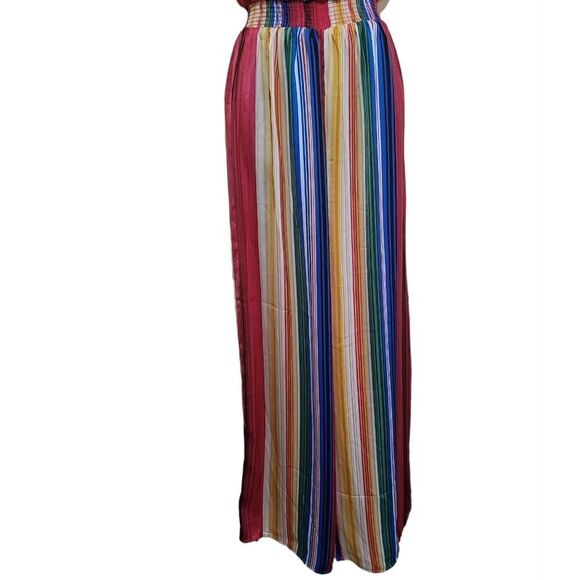 Forever21 Multicolored Stripe Strapless Silk like Jumpsuit Sz Small - Picture 7 of 11
